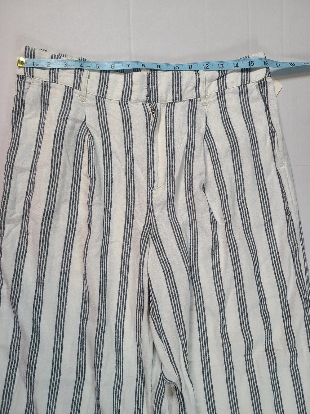 a new day Womens Classic Linen Blend Cream & Gray Striped  Wide Leg Pants 10R - Picture 7 of 11